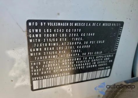 2022 Volkswagen Taos Se z USA, uszkodzony, nr VIN 3VVSX7B23NM026304